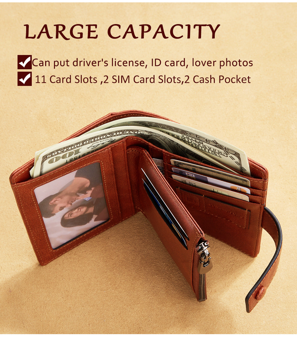 Men's wallet wholesale leather zipper short retro wallet RFID anti-theft foreign trade leather wallet manufacturers processing