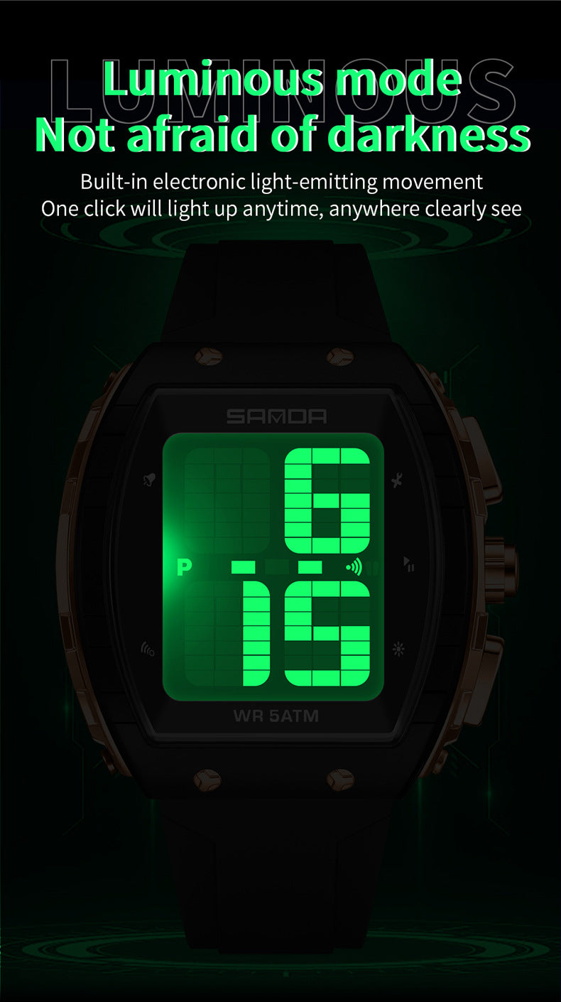 Sanda Elderly Voice Time Watch Large Digital Screen Luminous Multi-Function Watch Waterproof Calendar Digital Watch