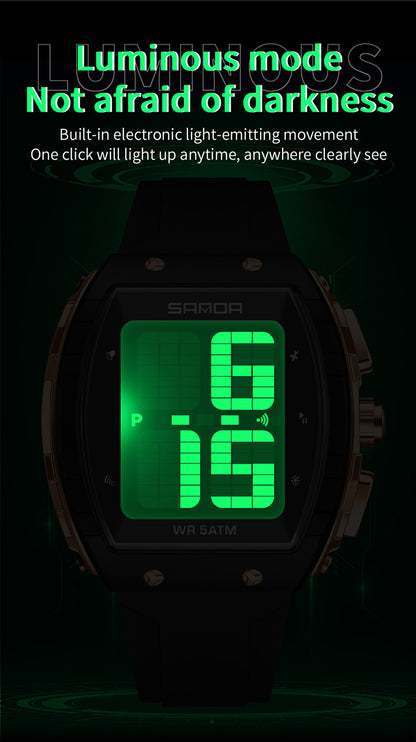 Sanda Elderly Voice Time Watch Large Digital Screen Luminous Multi-Function Watch Waterproof Calendar Digital Watch