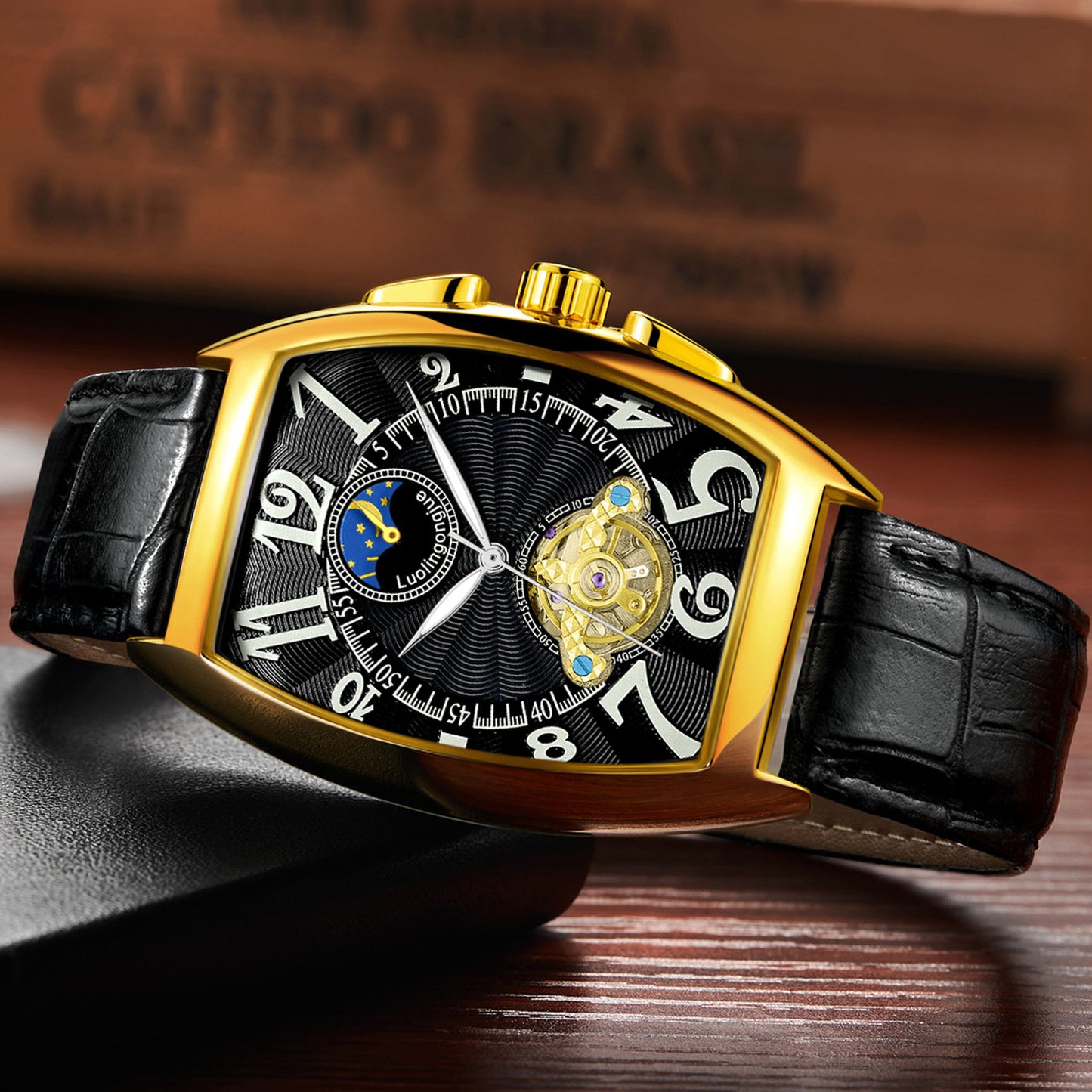 Barrel Type Fully Automatic Wheel Hollow Mechanical Watch Men's Business Simple Fashion Multifunctional Watch Wholesale