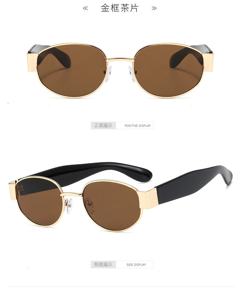 European and American Ins Glasses Trendy Women's Sunglasses Bouncy Internet Celebrity Oval Metal Photo Decorative Sunglasses 3452
