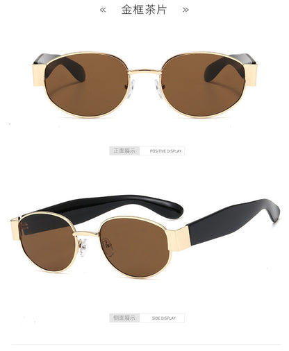 European and American Ins Glasses Trendy Women's Sunglasses Bouncy Internet Celebrity Oval Metal Photo Decorative Sunglasses 3452