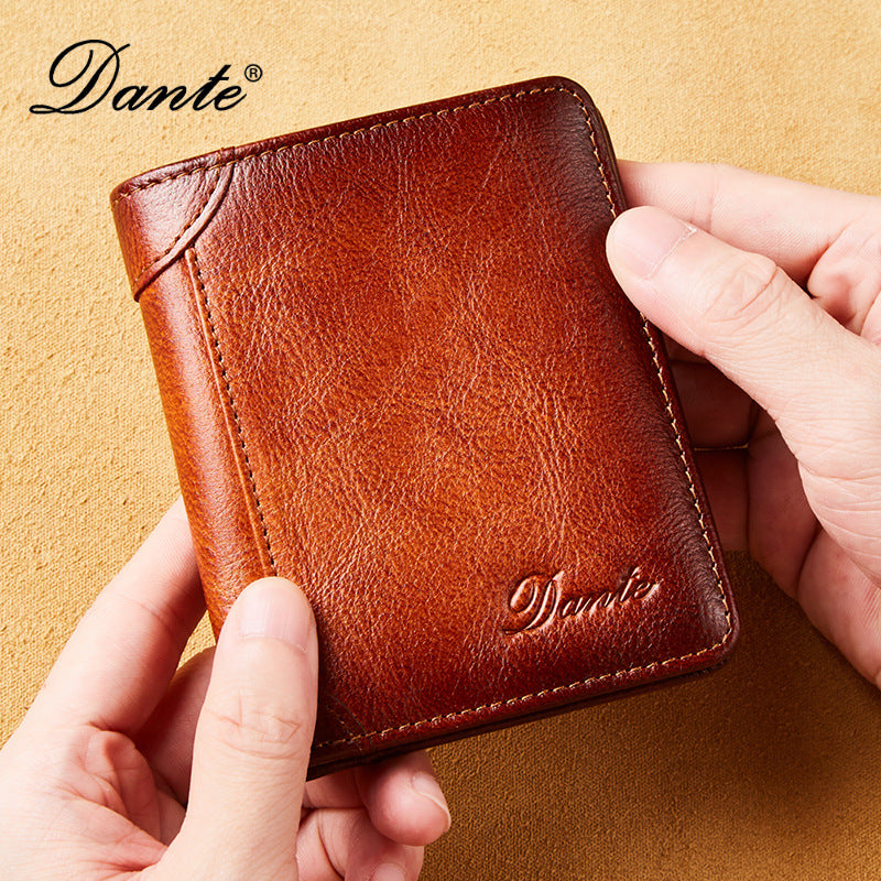 New Men's Wallet 20% Discount Vertical Top Layer Cowhide Anti-theft Credit Card Degaussing Leather Wallet Cross-border Explosive Wallet