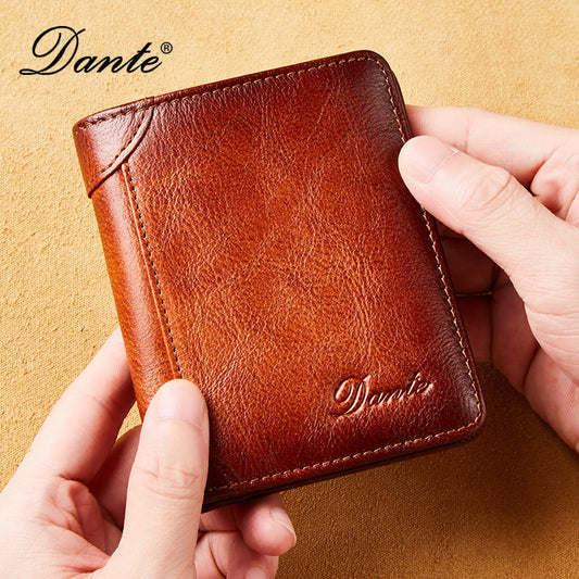 New Men's Wallet 20% Discount Vertical Top Layer Cowhide Anti-theft Credit Card Degaussing Leather Wallet Cross-border Explosive Wallet