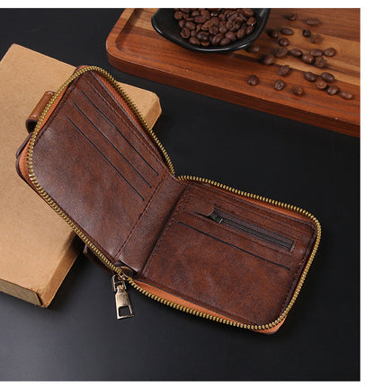 Cross-border Men's Wallet Short Vintage Fashion Zipper Bag Multi-card Wallet Large Capacity Business Card Bag Carry-on