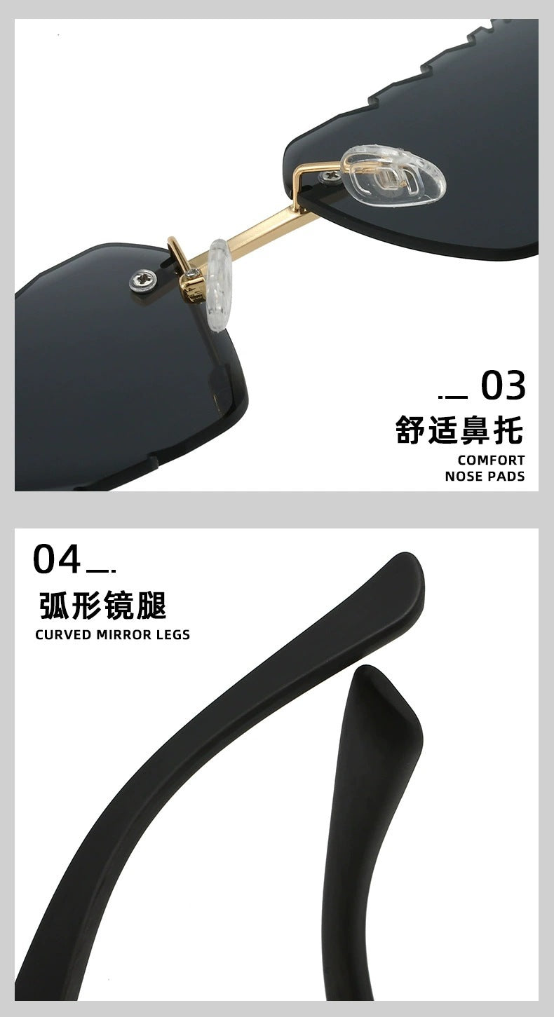 New Women's Frameless Sunglasses Distinctive Square Sunglasses Men's High Sense Fashion Cross-Border Cut-Edge Sunglasses