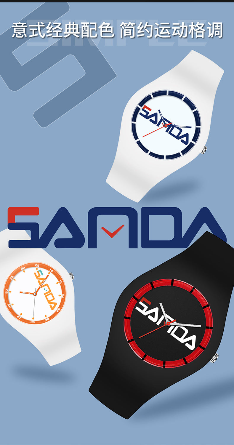 SANDA Outdoor Sports Watch Simple Waterproof Men's and Women's Fashion Quartz Watch Silicone Tape Casual Student Quartz Watch
