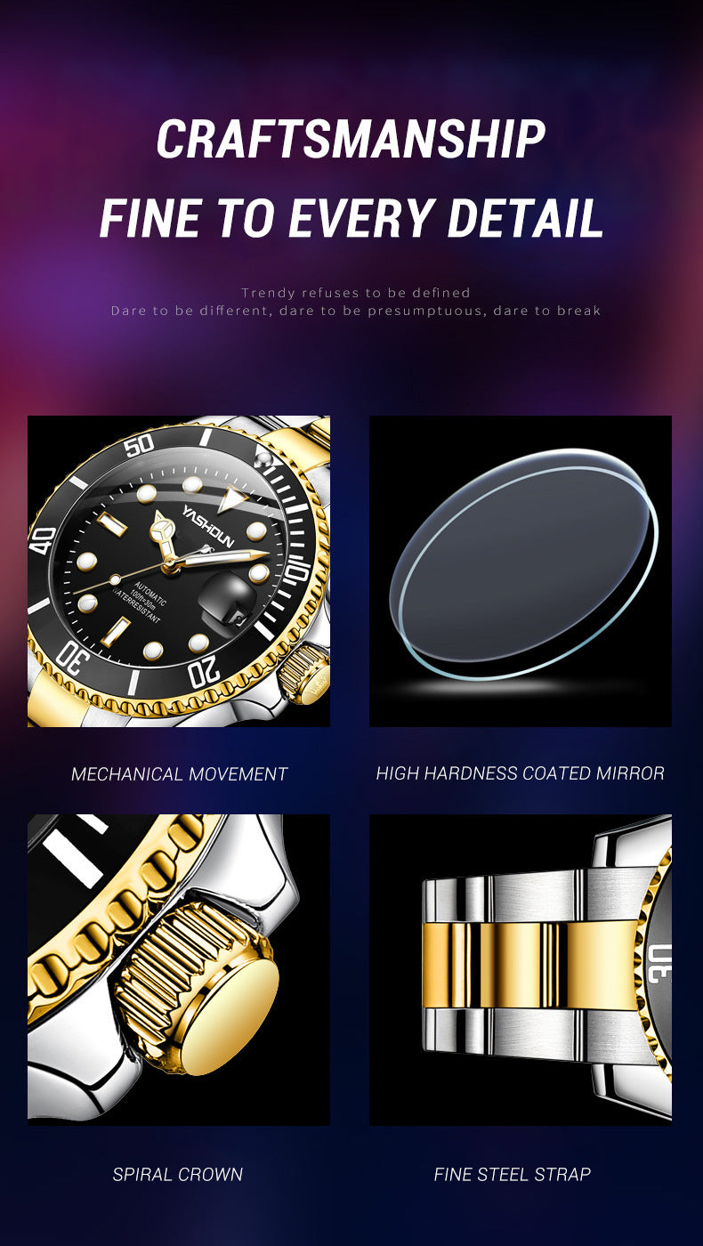 Ashi ton new steel band men's watch hollow automatic mechanical watch calendar waterproof foreign trade men's watch wholesale