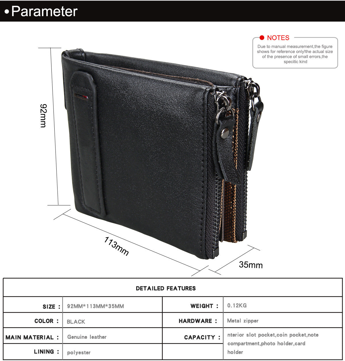 Crazy Horse Cowhide Men's Wallet RFID Anti-theft Brush Cowhide Short Men's Ticket Clip Wallet Double Zipper Coin Purse