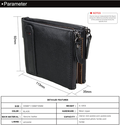 Crazy Horse Cowhide Men's Wallet RFID Anti-theft Brush Cowhide Short Men's Ticket Clip Wallet Double Zipper Coin Purse
