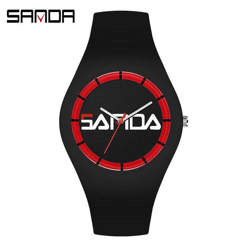 SANDA Outdoor Sports Watch Simple Waterproof Men's and Women's Fashion Quartz Watch Silicone Tape Casual Student Quartz Watch