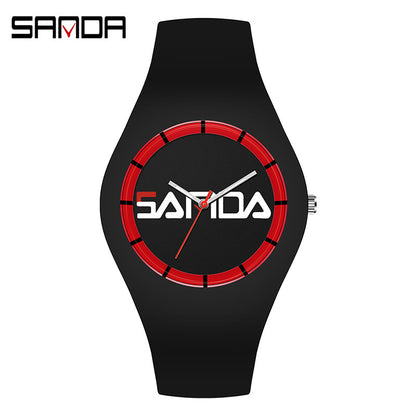 SANDA Outdoor Sports Watch Simple Waterproof Men's and Women's Fashion Quartz Watch Silicone Tape Casual Student Quartz Watch