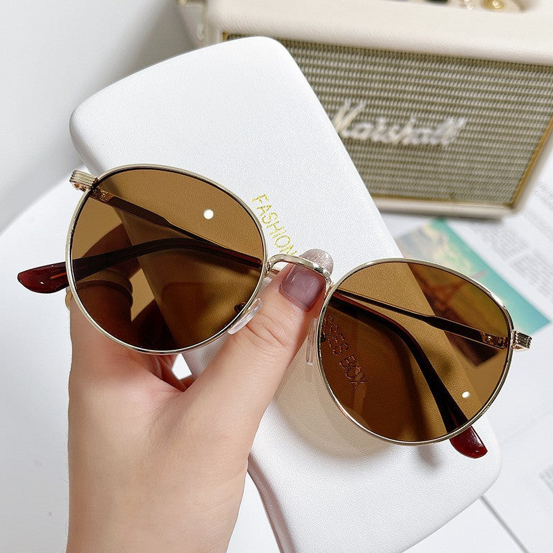 Retro Fashion High-End Metal Round Frame Sunglasses for Women European and American Cross-Border Ins Men's Driving Sunglasses Wholesale