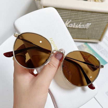Retro Fashion High-End Metal Round Frame Sunglasses for Women European and American Cross-Border Ins Men's Driving Sunglasses Wholesale