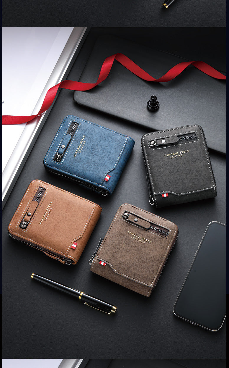 New business men's short wallet multi-card large capacity personality zipper ID bag carry wallet