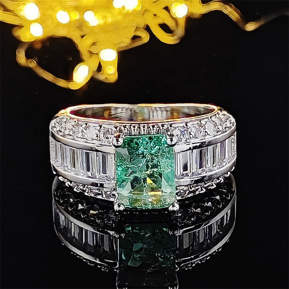 Shein supply inlaid high carbon Seiko quality princess square Paraíba ring female wholesale r8108