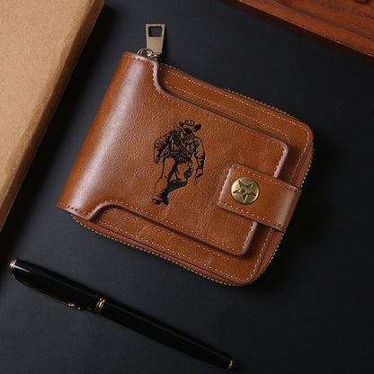 Cross-border Men's Wallet Short Vintage Fashion Zipper Bag Multi-card Wallet Large Capacity Business Card Bag Carry-on