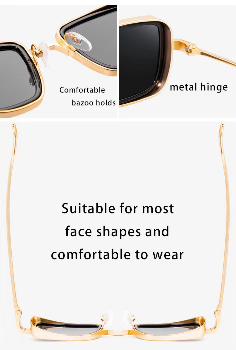 New Cross-Border Indian Style Sunglasses Square Frame Glasses Retro Thick Edge Metal Trendy Men's Sunglasses Wholesale 58157