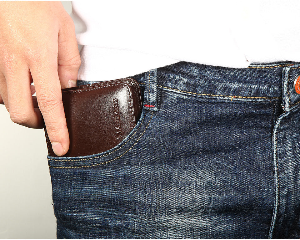 Cross-Border Dropshipping Manbang Men's Wallet Horizontal First-Layer Cowhide Wallet Classic Short 70% off Rifd Anti-Theft Brush