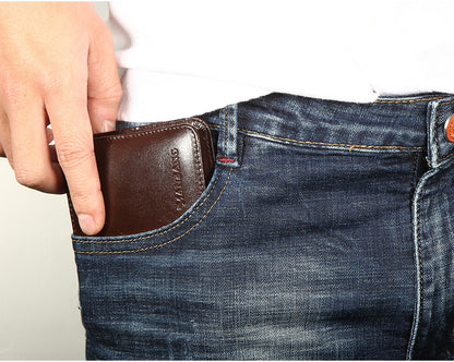 Cross-Border Dropshipping Manbang Men's Wallet Horizontal First-Layer Cowhide Wallet Classic Short 70% off Rifd Anti-Theft Brush