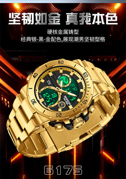 Sanda foreign trade best selling electronic watch fashion business steel band luminous wrist watch multi-functional dual display men's watch wholesale