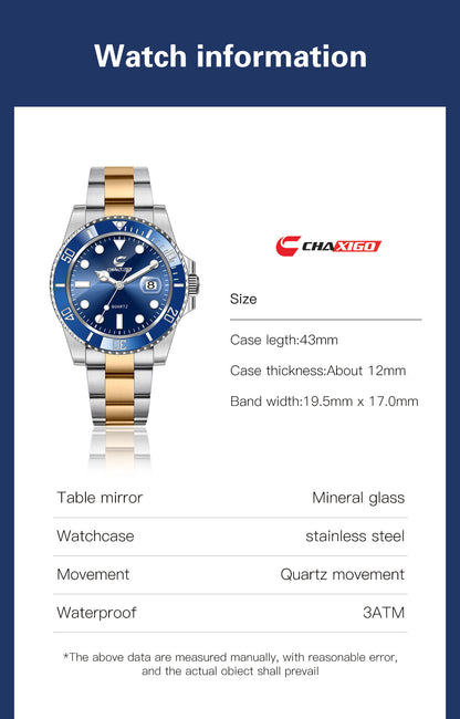Swiss CHAXIGO quartz watch cross-border watch wholesale new green water ghost quartz luminous waterproof men's watch