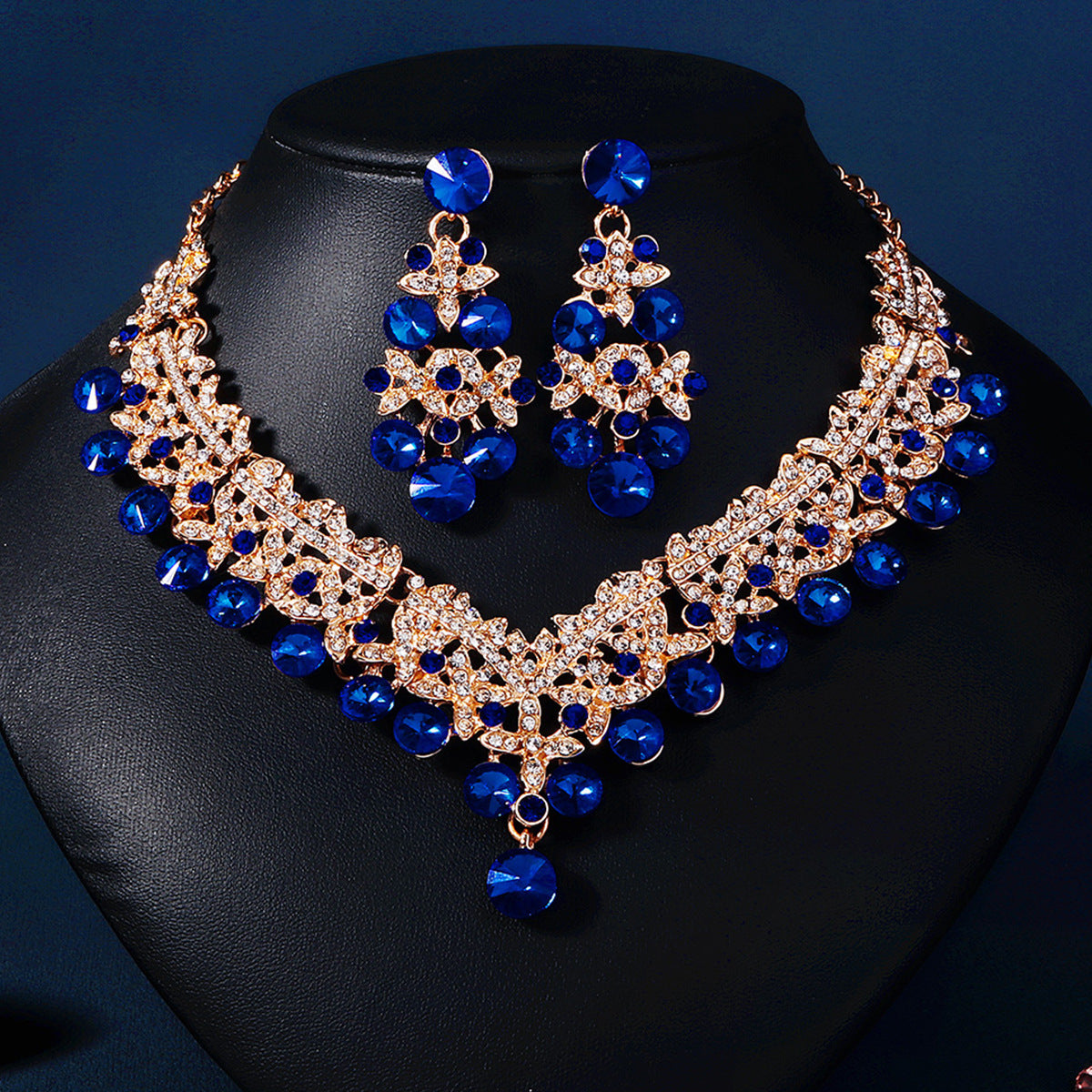 European and American Bride Jewelry Three-piece Suit High-class Dance Wedding Jewelry Alloy Diamond Crown Necklace Earrings suit