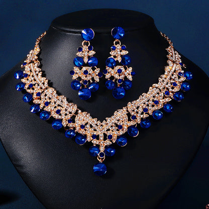 European and American Bride Jewelry Three-piece Suit High-class Dance Wedding Jewelry Alloy Diamond Crown Necklace Earrings suit