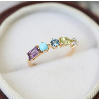 Niche Crystal Multi-gem Geometric Ring Women's Fashionable Distinctive Exquisite Light Luxury All-match High-end Open Finger Ring