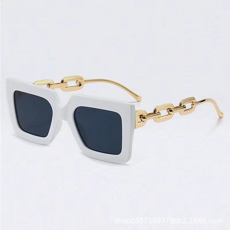 New Cross-Border Chain Anti-Uv Sunglasses European and American Fashion Square Frame Women's High-End Sun Light Luxury Style Square