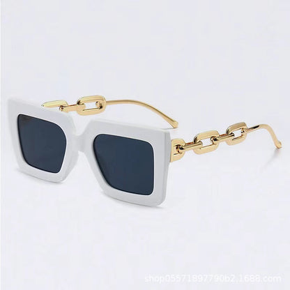 New Cross-Border Chain Anti-Uv Sunglasses European and American Fashion Square Frame Women's High-End Sun Light Luxury Style Square