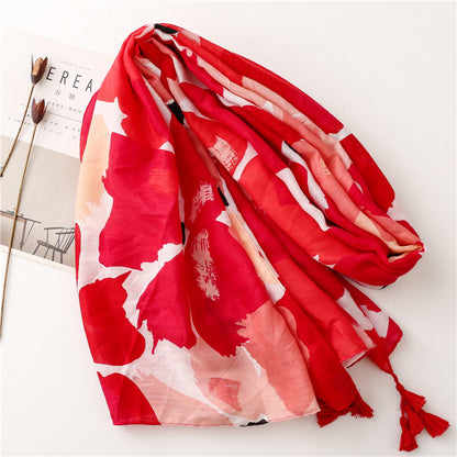 2022 spring and summer scarf women's cross-border foreign trade vintage red cotton linen feel scarf bohemian style long scarf
