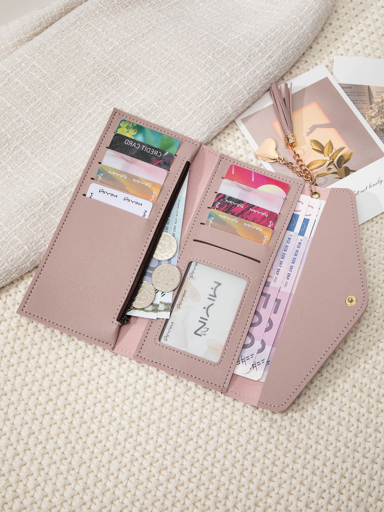 Korean Style Simple Three-fold Women's Long Wallet Fashionable Tassel Pendant Clutch Small Group Portable Multi-functional Coin Purse