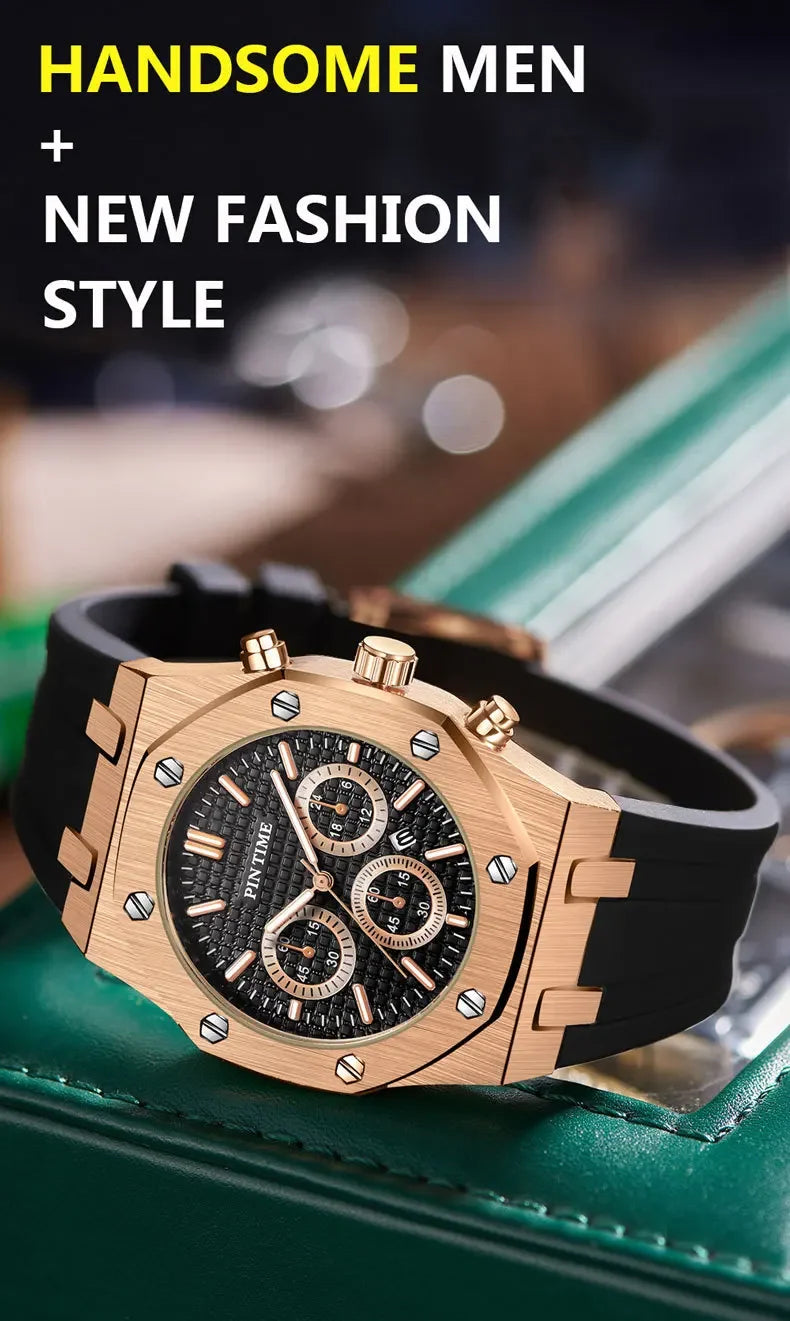Foreign Trade Products: Men's Watch with Three Dials, Multi-Functional, Sports, Waterproof, Men's Fashion Casual Watch, Cross-Border Hot-Selling Item