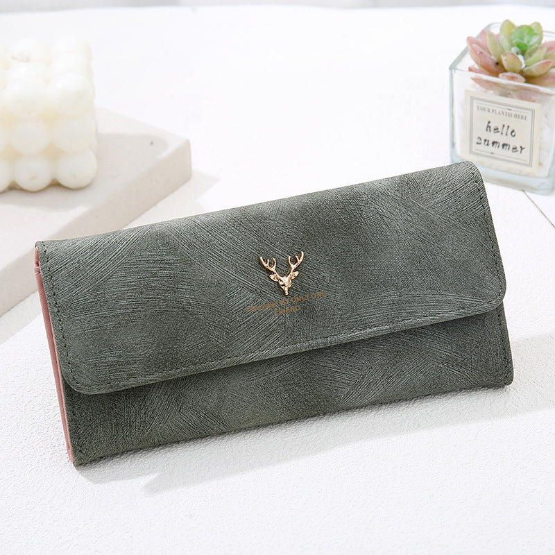Long Women's Wallet Frosted Cover Wallet Soft Leather Wallet Fashion Retro Large Capacity Hand Bag