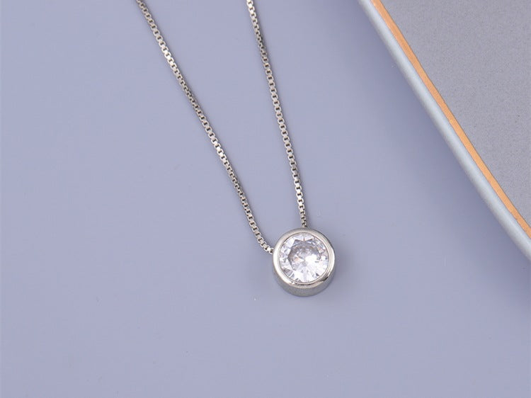 Fashion simple small circle single diamond personality necklace female temperament clavicle chain