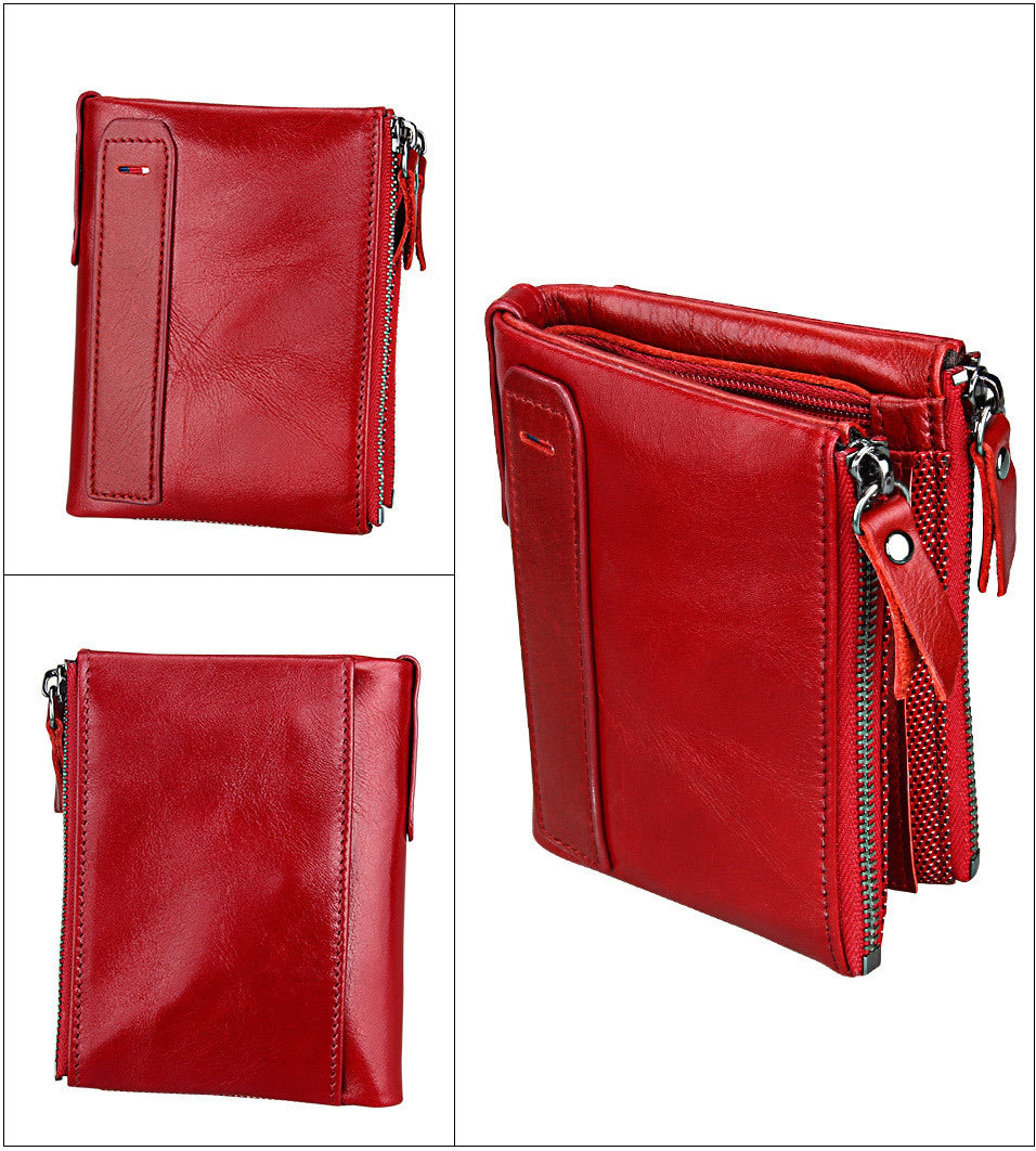 Crazy Horse Cowhide Men's Wallet RFID Anti-theft Brush Cowhide Short Men's Ticket Clip Wallet Double Zipper Coin Purse