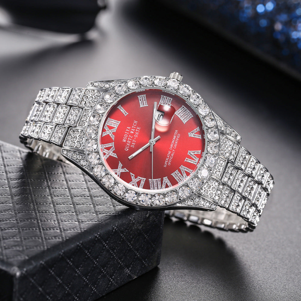 Tiktok Hot-Selling Fashion Casual Men's Watch Full Diamond Watch Men's Factory Price Direct Sale Complete Colors