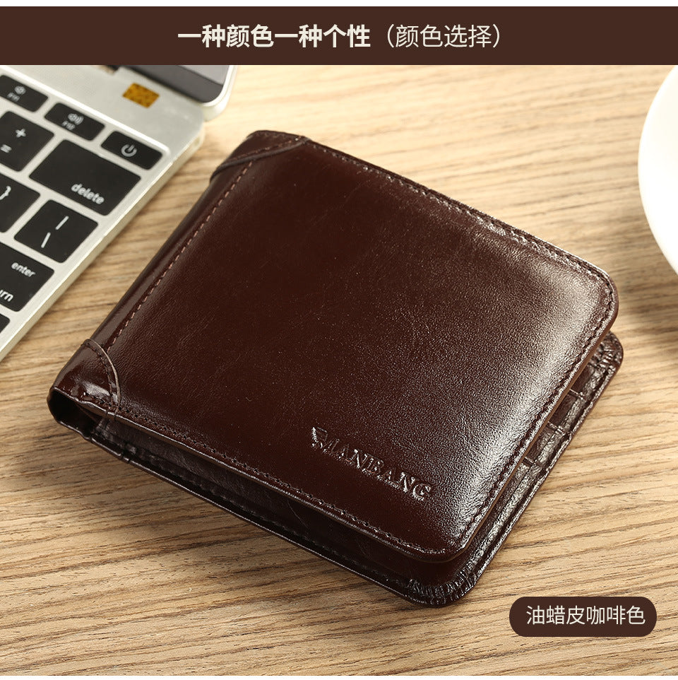 Cross-Border Dropshipping Manbang Men's Wallet Horizontal First-Layer Cowhide Wallet Classic Short 70% off Rifd Anti-Theft Brush