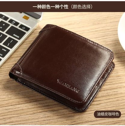 Cross-Border Dropshipping Manbang Men's Wallet Horizontal First-Layer Cowhide Wallet Classic Short 70% off Rifd Anti-Theft Brush