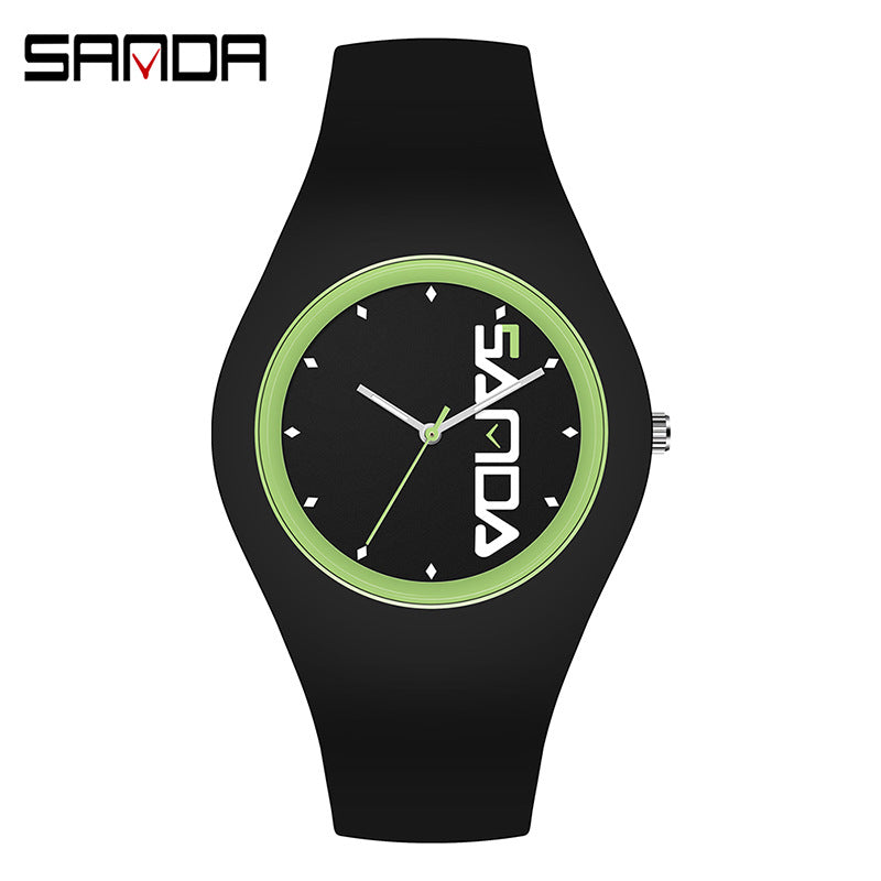 SANDA Outdoor Sports Watch Simple Waterproof Men's and Women's Fashion Quartz Watch Silicone Tape Casual Student Quartz Watch