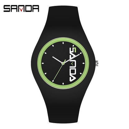 SANDA Outdoor Sports Watch Simple Waterproof Men's and Women's Fashion Quartz Watch Silicone Tape Casual Student Quartz Watch
