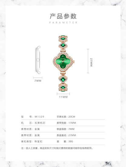 Live Hot Hot Hot Fashion Four-leaf Clover Bracelet Quartz Watch Emerald Women's Watch Women's Watch Factory Wholesale