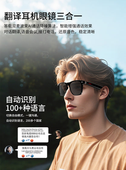Smart Ai Bluetooth Translation Glasses, Sunglasses, Polarized, Anti-Uv, Anti-Blue Light, Listening to Music and Calls, Transparent Lens Replacement