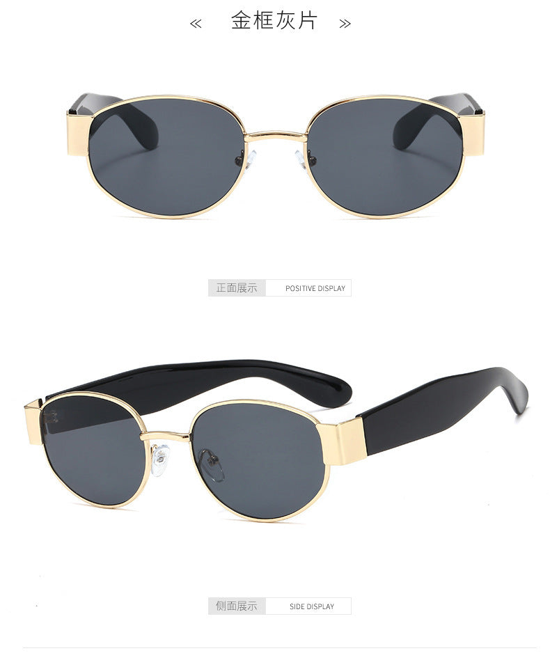 European and American Ins Glasses Trendy Women's Sunglasses Bouncy Internet Celebrity Oval Metal Photo Decorative Sunglasses 3452