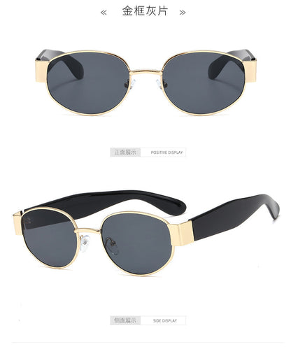 European and American Ins Glasses Trendy Women's Sunglasses Bouncy Internet Celebrity Oval Metal Photo Decorative Sunglasses 3452