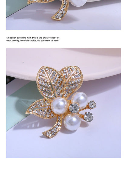 Korean New Style Leaf Pearl Brooch for Women, Versatile and Elegant, Unique Design Pin Accessory, Fresh and Sweet