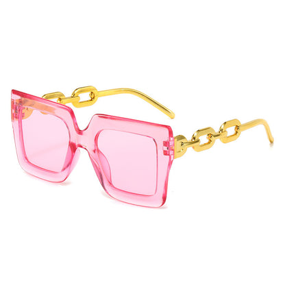 New Cross-Border Chain Anti-Uv Sunglasses European and American Fashion Square Frame Women's High-End Sun Light Luxury Style Square