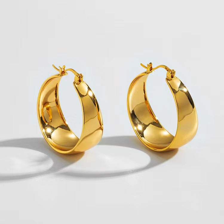 ins European and American Widened Arc Stainless Steel Earrings Advanced Sense Titanium Steel Earrings 18K Gold Light Luxury Women's Earrings
