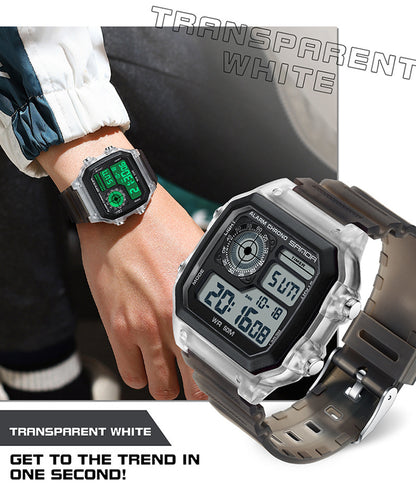 Sanda Hot-selling Square Watch Luminous Waterproof Alarm Student Watch Simple Korean Transparent Sports Electronic Watch